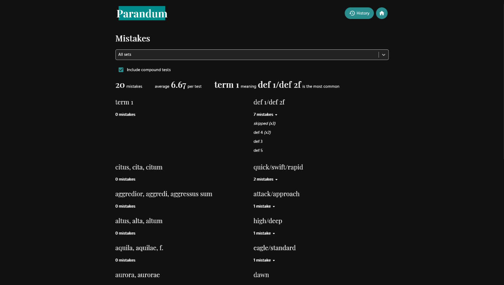 Parandum dashboard