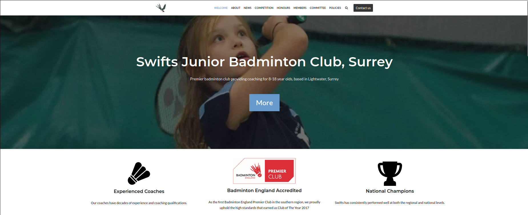 Swifts Junior Badminton Club website