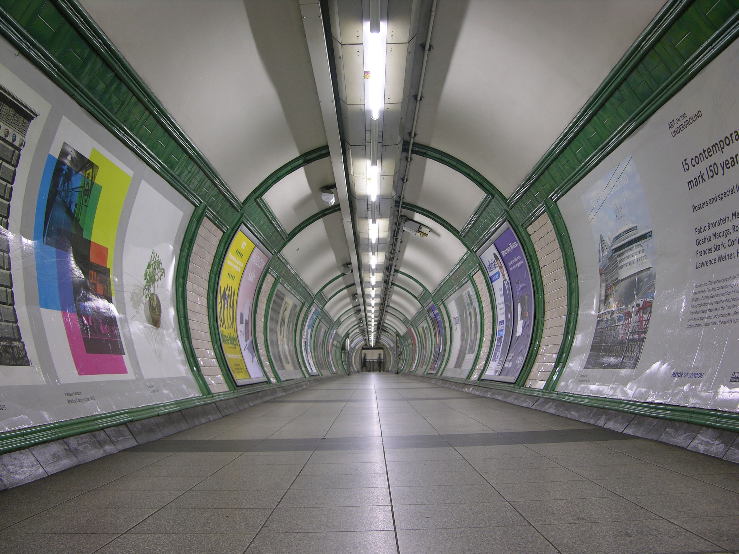 An underground coridoor at a tube station in London, UK.